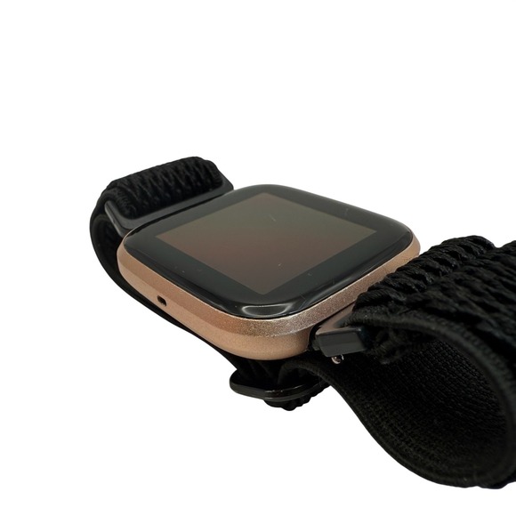 Fitbit Versa Smartwatch Rose Gold Aluminum Black Woven Band + Charger - Picture 4 of 12